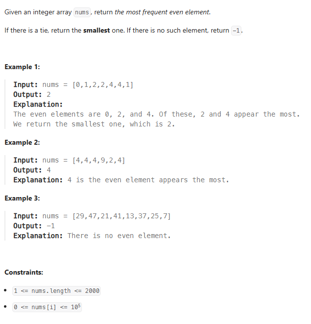 java-leetcode-2404-most-frequent-even-element