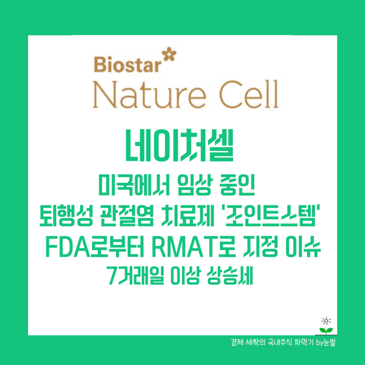 줄기세포치료제 조인트스템 지정된 RMAT는 뭘까 11월4일상한가 네이처셀 : 네이버 블로그
