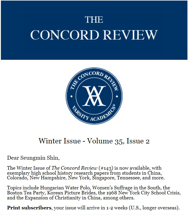 콩코드리뷰 24 겨울 - The Concord Review Winter Issue - Volume 35, Issue 2 ...
