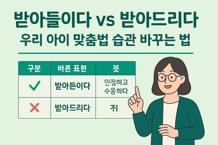 받아들이다 vs 받아드리다, 초등 맞춤법 바로잡기 : 네이버 블로그