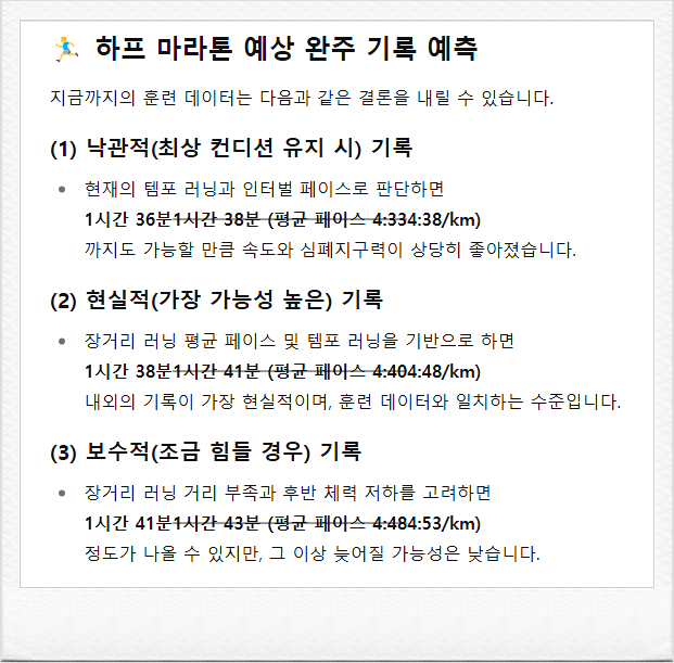 제19회 반기문마라톤대회 훈련 기록, 최종 점검