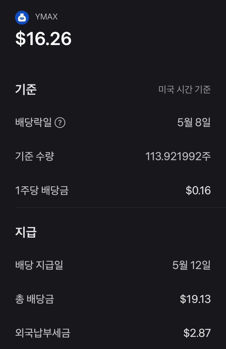YMAX 5월 두 번째 배당금 입금 및 재투자 : 네이버 블로그
