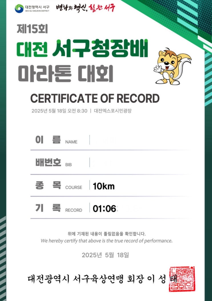 2025 대전 서구청장배 마라톤 대회 10km 완주 후기, 장단점