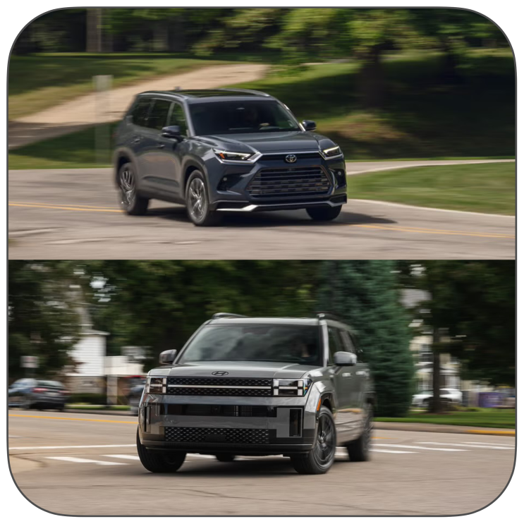 하이브리드 SUV 비교! 현대 싼타페 하이브리드 vs 2025 토요타 그랜드 하이랜더 선택은?