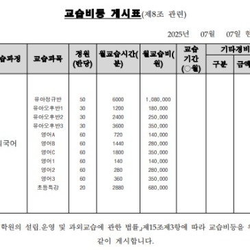 ✔써밋에스피제이(SPJ)목동어학원 교습비 안내 RSS 대표 이미지