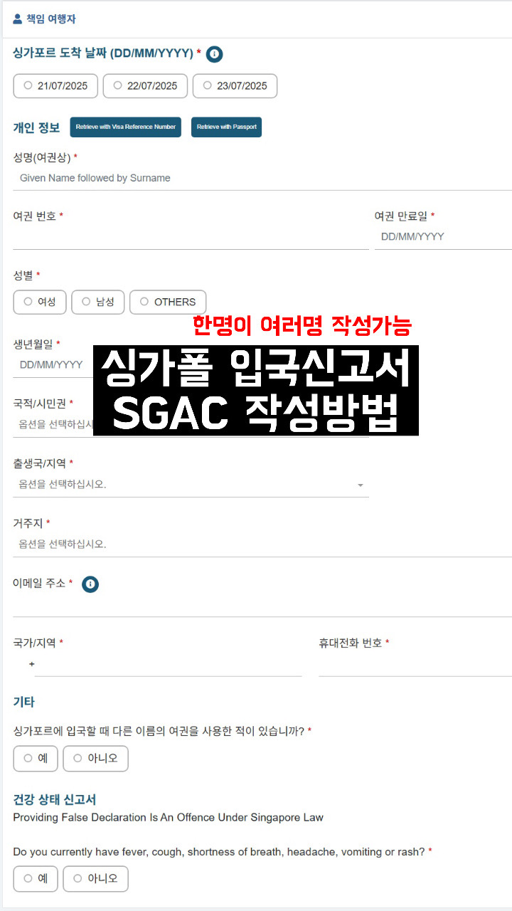 싱가폴여행 준비 싱가폴 입국신고서 SGAC 작성 방법, 제출 기한, 대표자 작성 가능 : 네이버 블로그