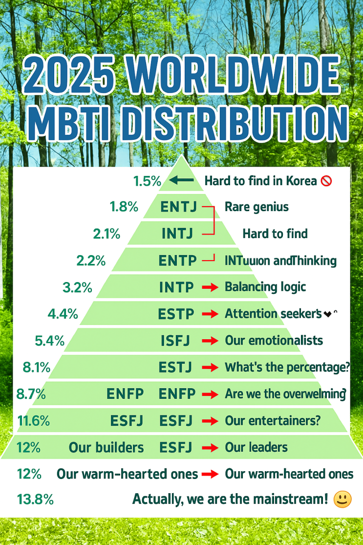 🎯 [MBTI 순위] 2025 전 세계 MBTI 비율 총정리! 내 MBTI, 레어템이었네?! : 네이버 블로그