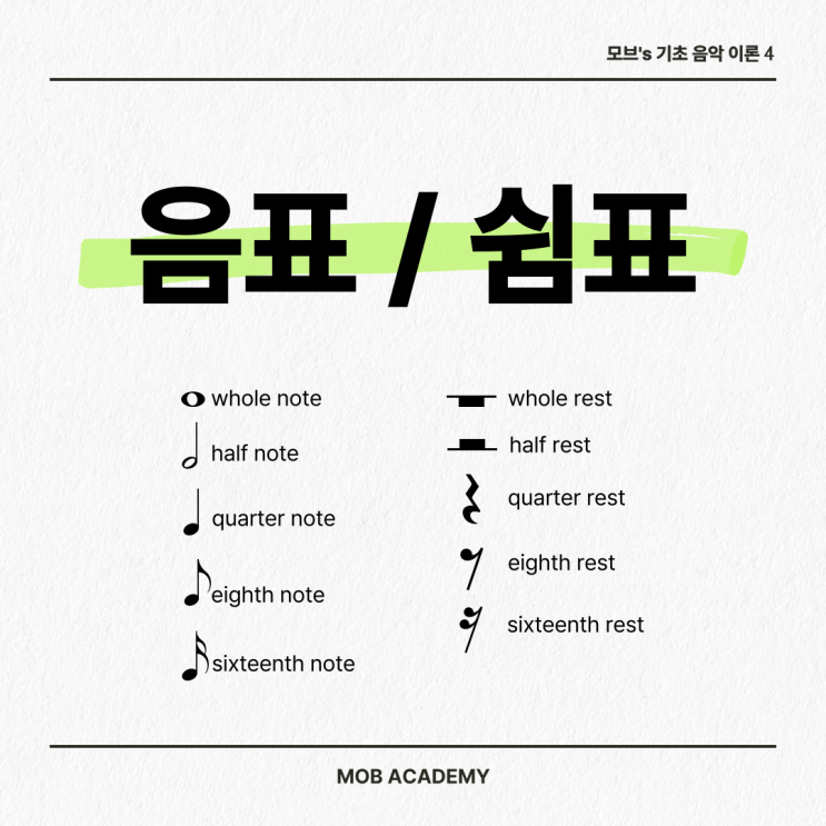 기초 음악 이론4 '음표와 쉼표' 알아보기ㅣ운정 모브실용음악학원 : 네이버 블로그