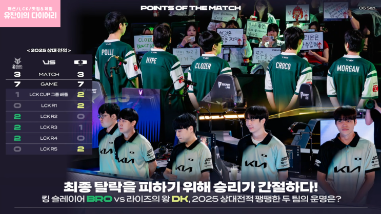 [2025LCK]9월6일 브리온vsDK! 플레이인 2라운드 패자조! 전문가&팬들의 승부예측,키플레이어+경기결과 POM : 네이버 블로그