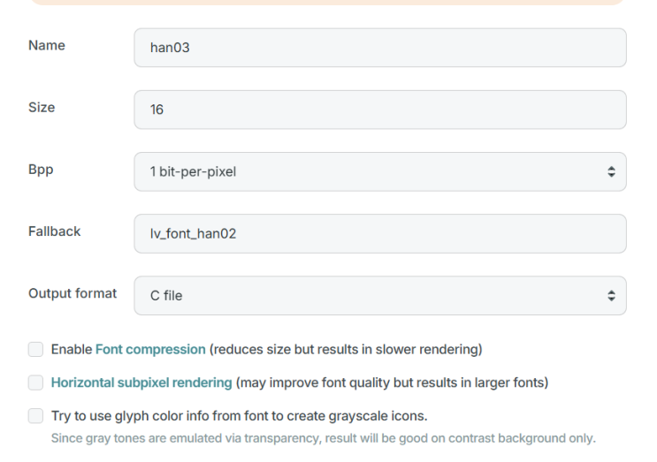 LVGL font converter : 네이버 블로그