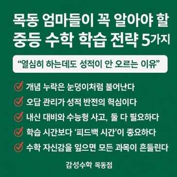 목동 엄마들이 꼭 알아야 할 중등 수학 학습 전략 5가지 RSS 대표 이미지