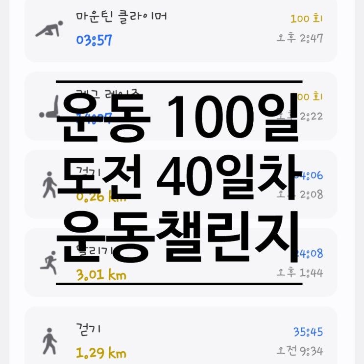 운동100일도전!! DAY+40 건강하고 즐거운 나를 위해 도전 !! (2025.08.04 ~) 러닝.마운틴클라이머.레그레이즈 ...