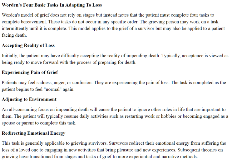 워든의 상실에 적응하기 위한 네 가지 기본 과제(Worden's Four Basic Tasks In Adapting To ...