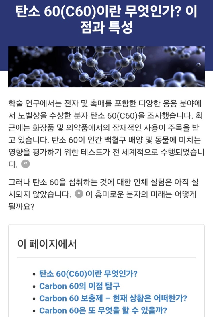 탄소(Carbon) 60 또는 C60(= fullerene = buckminsterfullerene = buckyballs ...