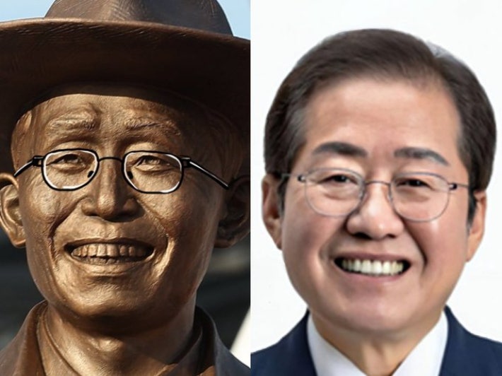 홍준표가 '밤새 지키라'던 박정희 동상…홍준표 더 닮았다?