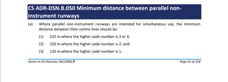 EASA 기준 설명 (8) Minimum distance between parallel noninstrument runways ...