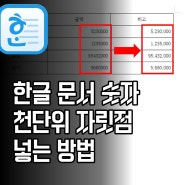 한글문서 금액표시 천단위 자릿점(쉼표) 넣는 방법