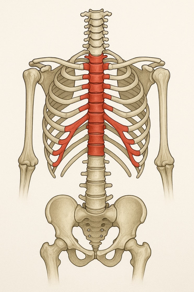 흉추 12개(Thoracic Vertebrae): 갈비뼈와 연결되어 흉곽을 이루는 중심축! : 네이버 블로그