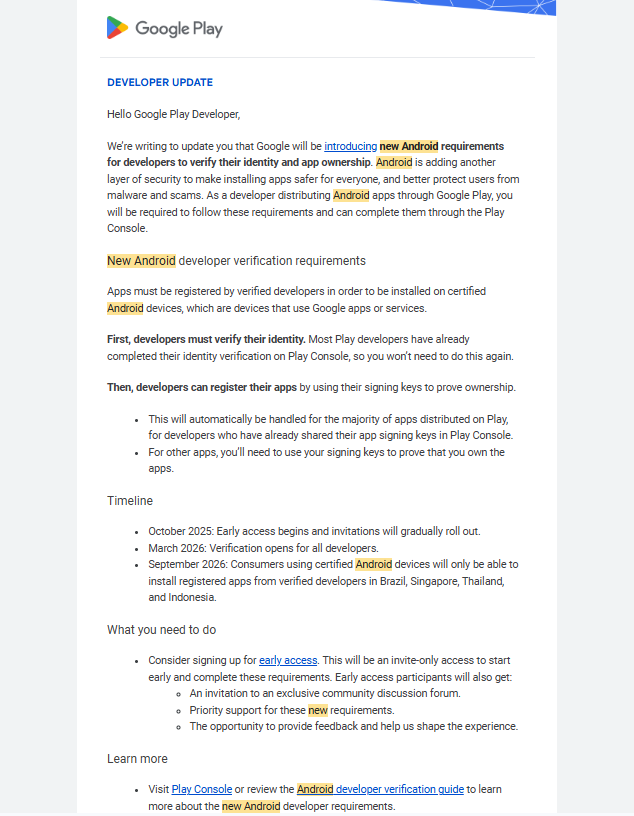 [구글 플레이스토어] New Android developer verification requirements : 네이버 블로그