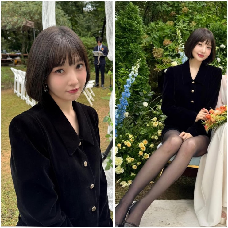 조이 똑단발 하객룩 옷 패션 코디! 벨벳 셋업 정보 : 네이버 블로그