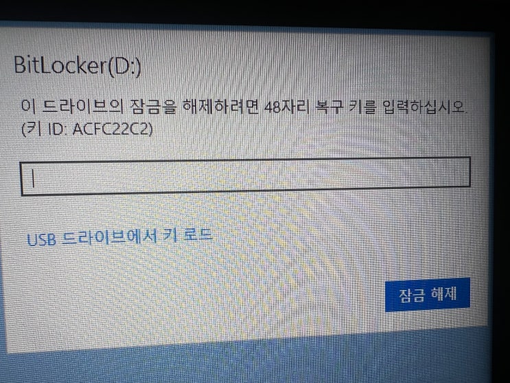 bitlocker 이 드라이브의 잠금을 해제하려면 48자리 복구 키를 입력하십시오 : 네이버 블로그