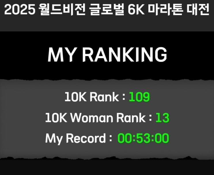 후기:) 2025 글로벌 6K 마라톤 대전 (월드비전 10K 마라톤 여자 13위)