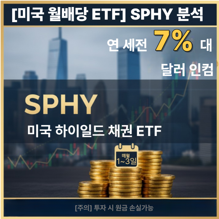 [미국 월배당 ETF] SPHY, 보수 0.05%에 연 7%대 달러 인컴? (KODEX 미국하이일드와 비교) : 네이버 블로그