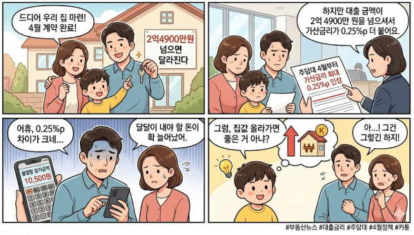 주담대 4월부터 가산금리 최대 0.25%p 인상, 2억4900만원 넘으면 달라진다