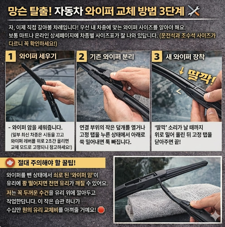 자동차 와이퍼 교체 방법, 소리 나고 안 닦일 때 3분 만에 해결하기! ️