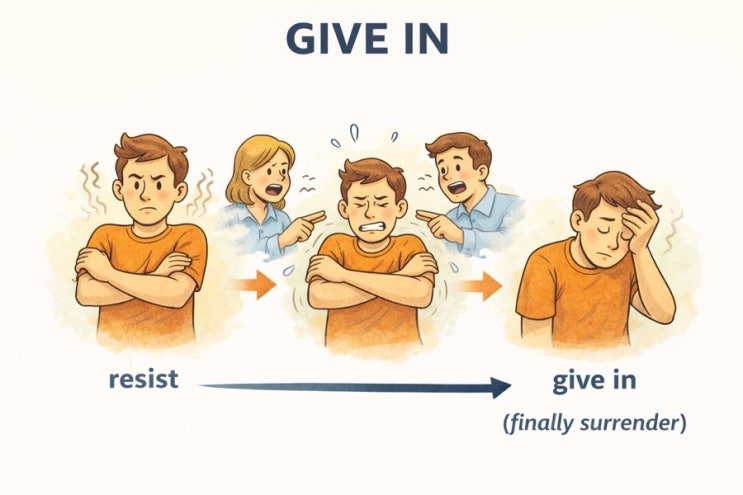 give in 뉘앙스 / give up, give out 비교 : 네이버 블로그