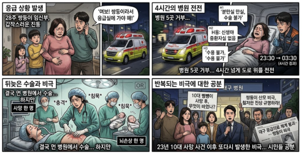 응급실 뺑뺑이 대구 임산부 4시간 헤매다 쌍둥이 사망