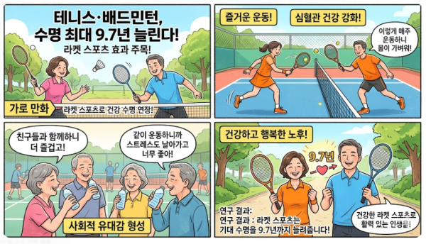 테니스·배드민턴, 수명 최대 9.7년 늘린다…라켓 스포츠 효과 주목