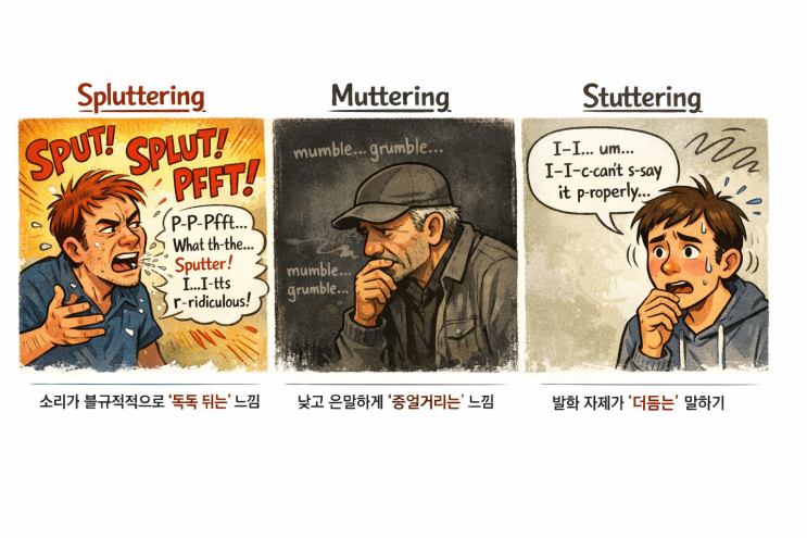 영어로 말더듬증 stuttering 뜻 / muttering, spluttering 의미 / stutter, splutter ...