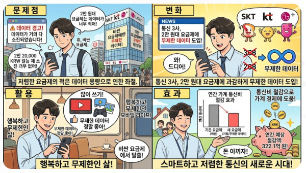 통신3사 2만원대 요금제에도 '데이터 무제한' 전격 도입, 연간 3221억 절감 효과
