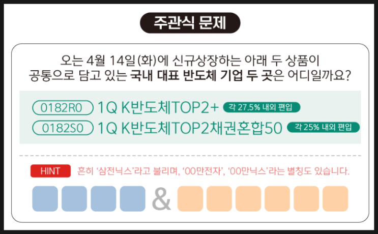 1Q K반도체TOP2 2종 신규 상장 기념 퀴즈 이벤트 너무 쉽다 : 네이버 블로그