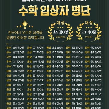 [대치] 제 14회 PRE-TEST 성적 우수자 모두 축하합니다^^* RSS 대표 이미지