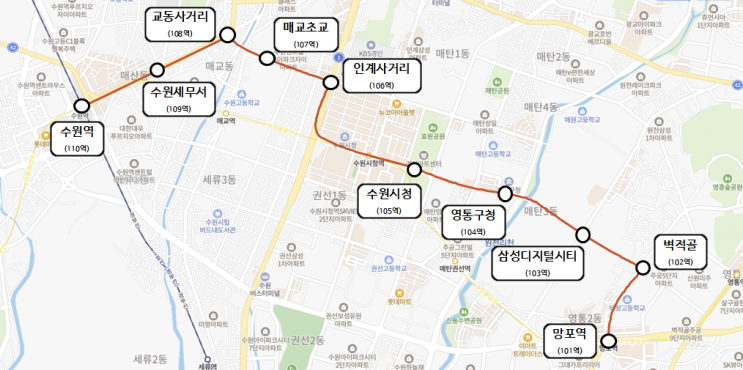 [제2차 경기철도망] 동탄 1호선 수원역 연장 예상 역 위치 : 네이버 블로그