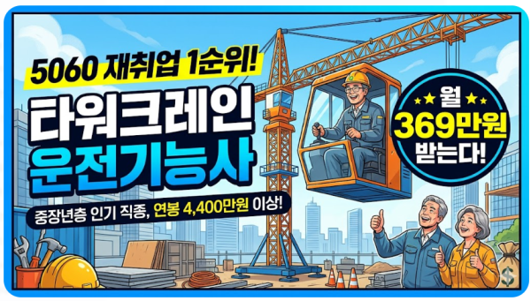 타워크레인운전기능사, 5060 중장년층 재취업 1순위 — "월 369만원 받는다"
