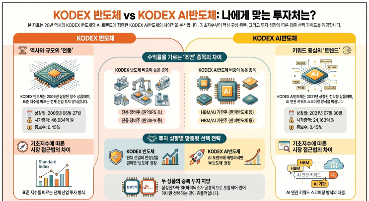 KODEX 반도체 vs KODEX AI반도체 차이점 비교,구성종목 수익률 총정리 : 네이버 블로그