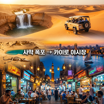 오전엔 사막 폭포, 저녁엔 카이로 골목 야식 —이걸 하루에 다 한다고요? 진짜 됩니다 ️파이윰 완전정복 + 카이로 로컬 야간 투어 코스 공개