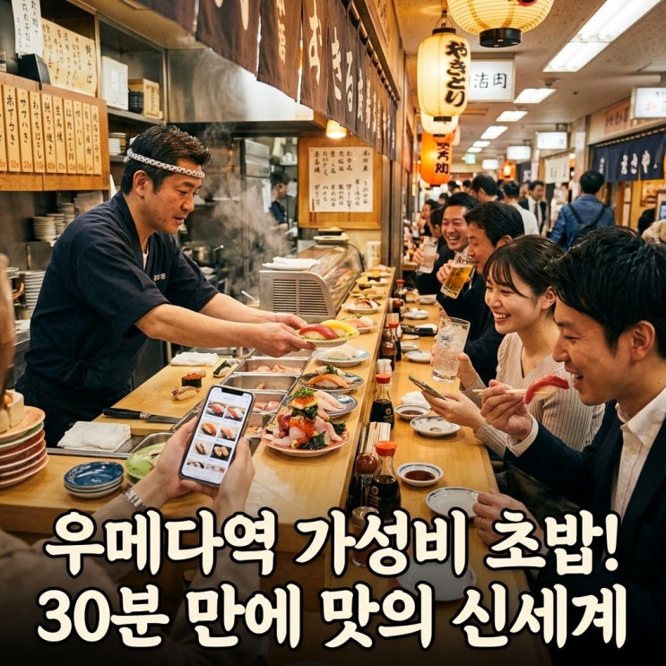 오사카 우메다역에서 만나는 가성비 초밥 30분만에 맛의 신세계를!