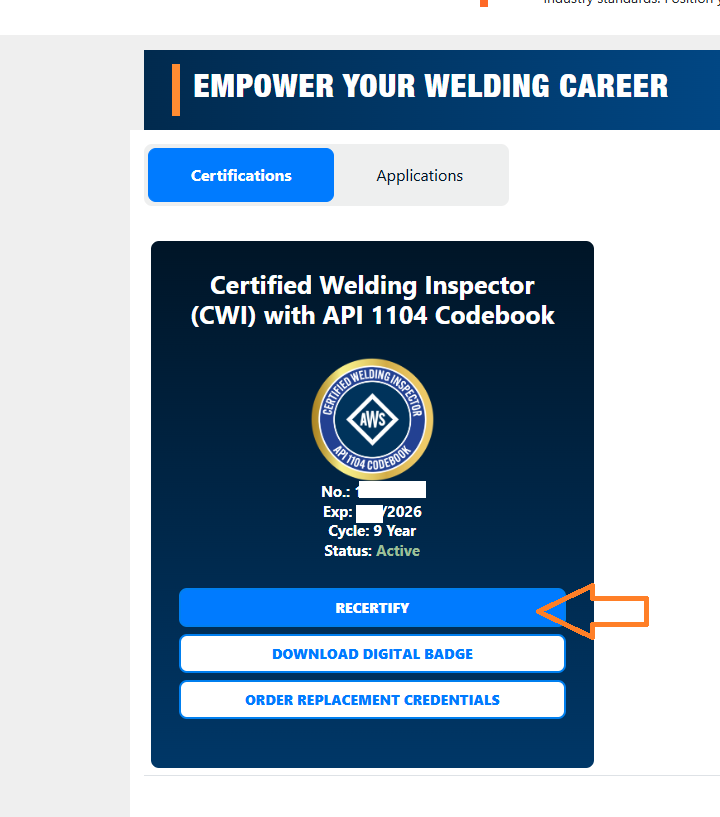 AWS CWI(American Welding Society Certified Welding Inspector) 9-Year ...