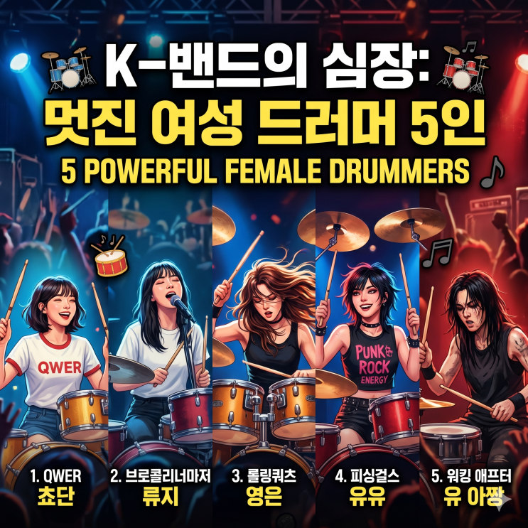 K-밴드의 심장은 그녀들! 실력파 여성 드러머 5인 분석 (QWER 쵸단부터 워킹애프터유 아짱까지) : 네이버 블로그