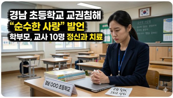 경남 초등학교 교권침해 "순수한 사랑" 발언 학부모, 교사 10명 정신과 치료