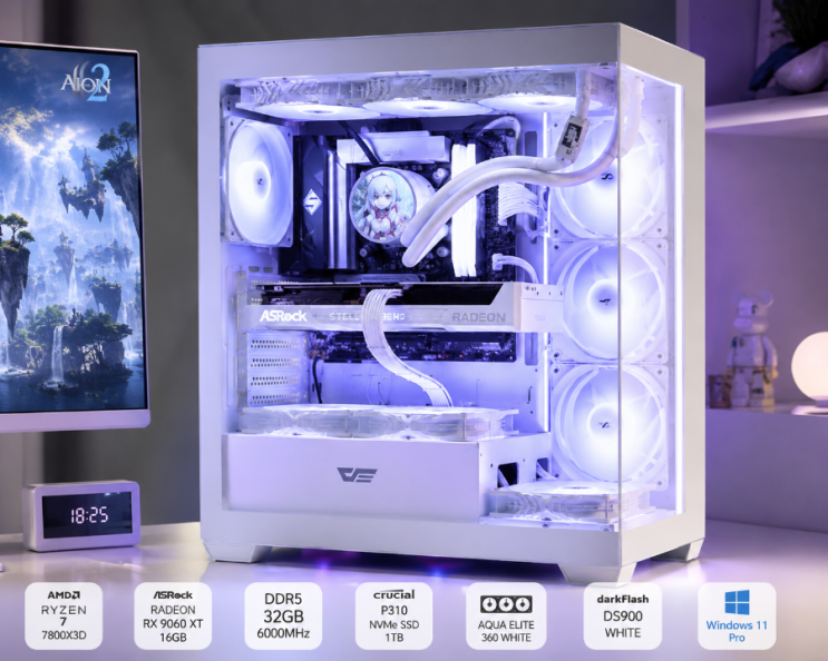 아이온2 RTX5060Ti 필요없다? 라이젠7 7800X3D + RX9060XT 16GB 화이트 감성 끝판왕 조립PC 실게임 ...
