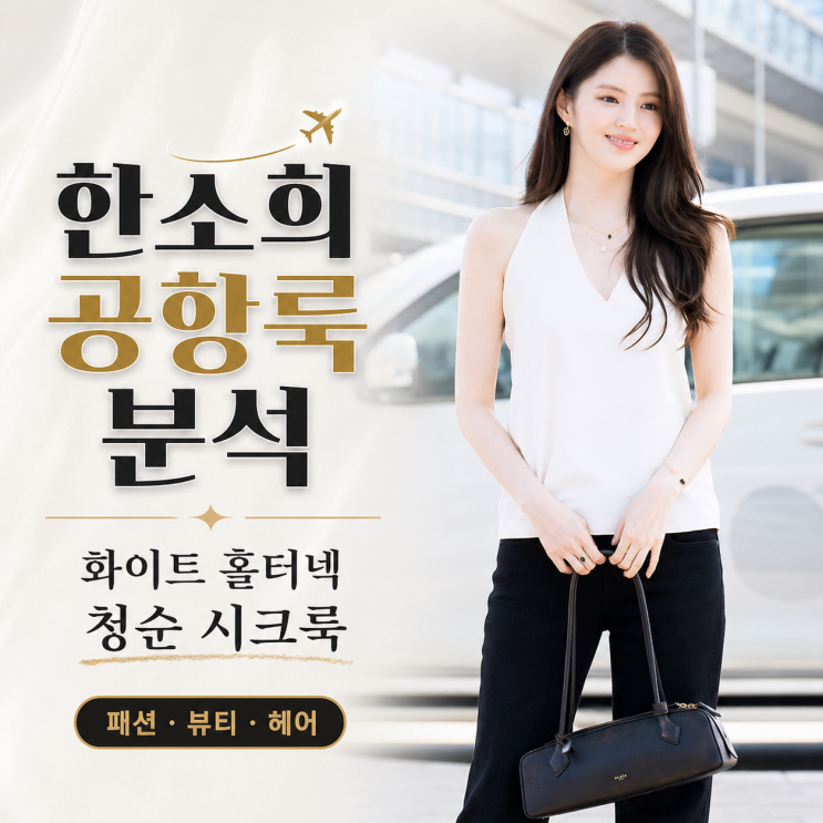 배우 한소희, 화이트 홀터넥으로 완성한 청순 시크 공항룩 분석