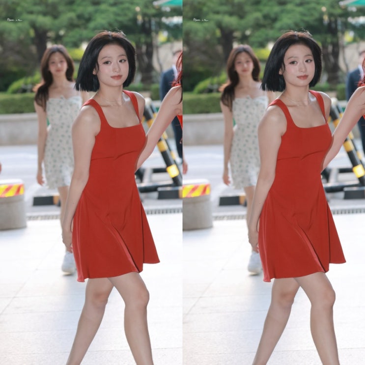 베이비몬스터 아현 슬리브리스 나시 원피스 레드 미니 드레스...