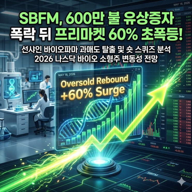 SBFM(선샤인 바이오파마) 60%대 프리마켓 초폭등! 600만 불 유상증자 폭락 뒤 역대급 기술적 반등 분석 : 네이버 블로그