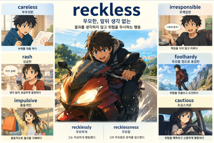 Reckless 뜻 완벽 정리! 어원부터 발음, 예문, 유사표현까지 한 번에 이해하기 : 네이버 블로그