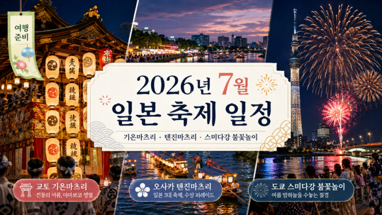 2026년 7월 일본축제 일정 | 기온 마츠리·텐진 마츠리·스미다 강 불....
